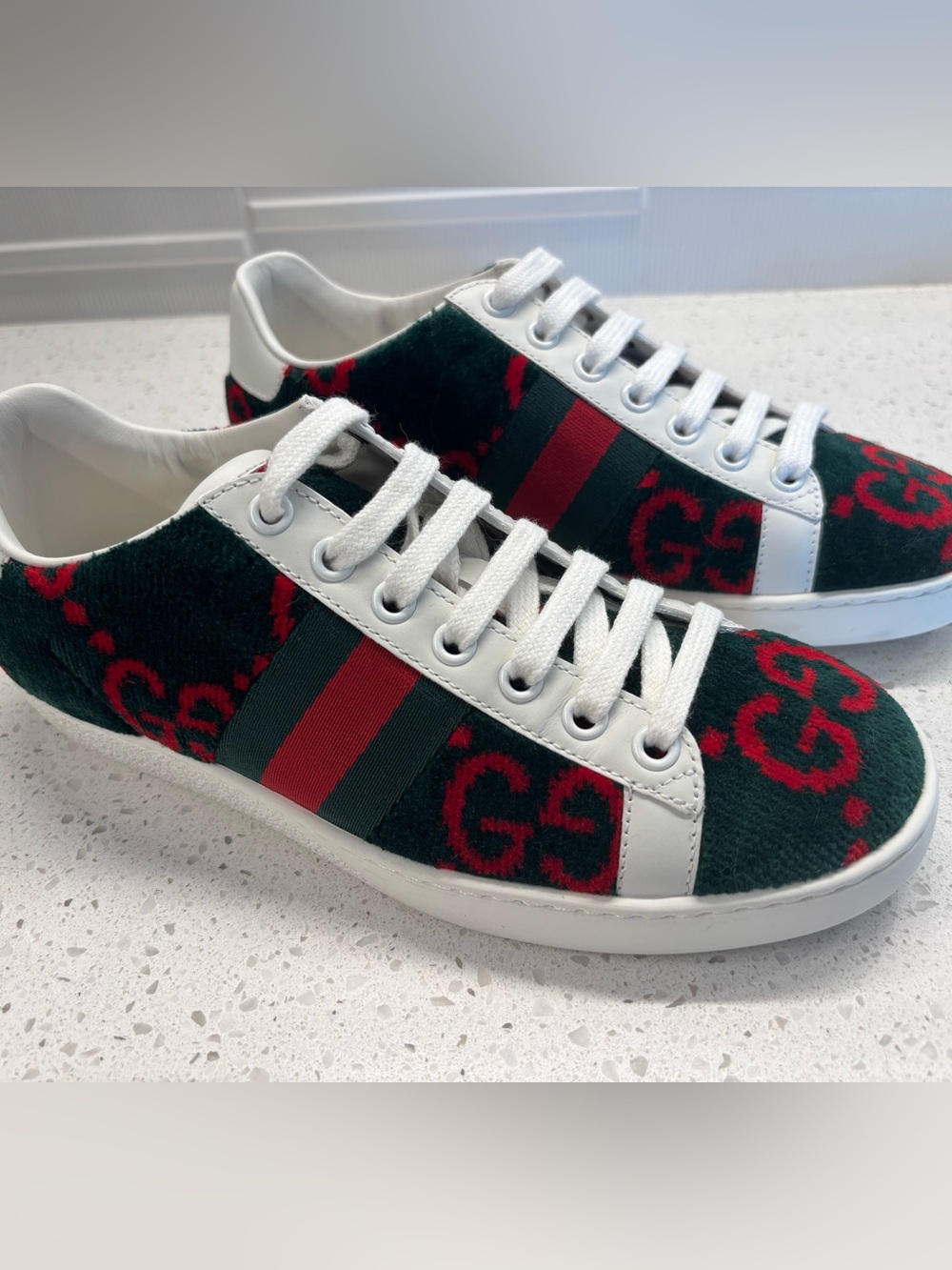 Green & Red Velvet GG Ace Sneakers - Picture 9 of 11